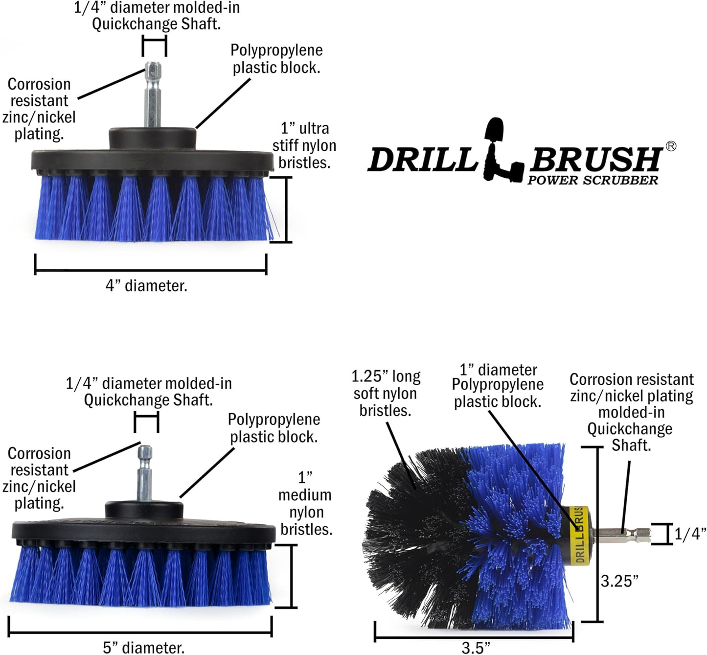 Pool Accessories - Cleaning Supplies - Drill Brush - 5 Piece Spin Brush Pool Cleaning Kit - Pool Supplies - Slide - Deck Brush - Hot Tub - Spa - Pond Liner - Pool Brush - Carpet Cleaner
