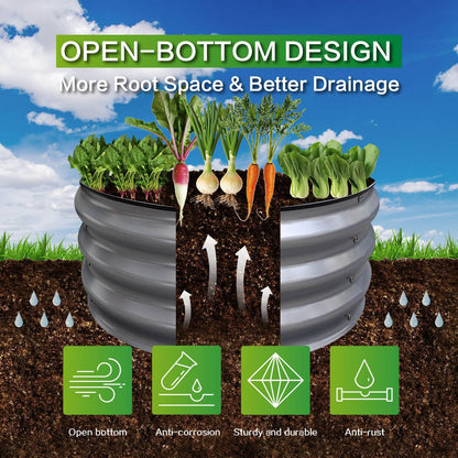 GARDMAX 2 Pack 2x2x1FT Galvanized Round Raised Garden Bed Kit, Metal Planter Boxes Outdoor with Easy Assembly, Large Garden Bed for Vegetables, Fruits, Flower, Herbs Silver