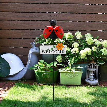 Veclotch 30"" H Metal Ladybug Garden Stake,Rustic Ladybird Decorative Yard Stakes Metal Yard Art Bug Ornaments Welcome Outdoor Spring Garden Stake for Patio Lawn Porch Pathway Decor