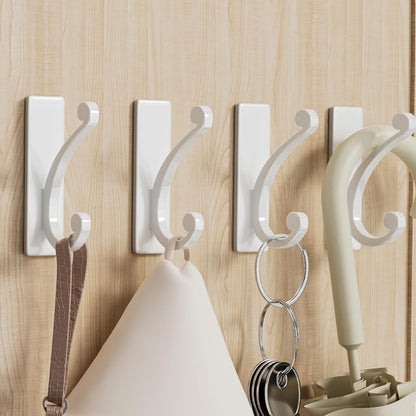 Adhesive Wall Hook for Towel/Coat - Extra Sticky 10LB Stainless, Stick on Hanger for Bath or Shower, White 8-Pack