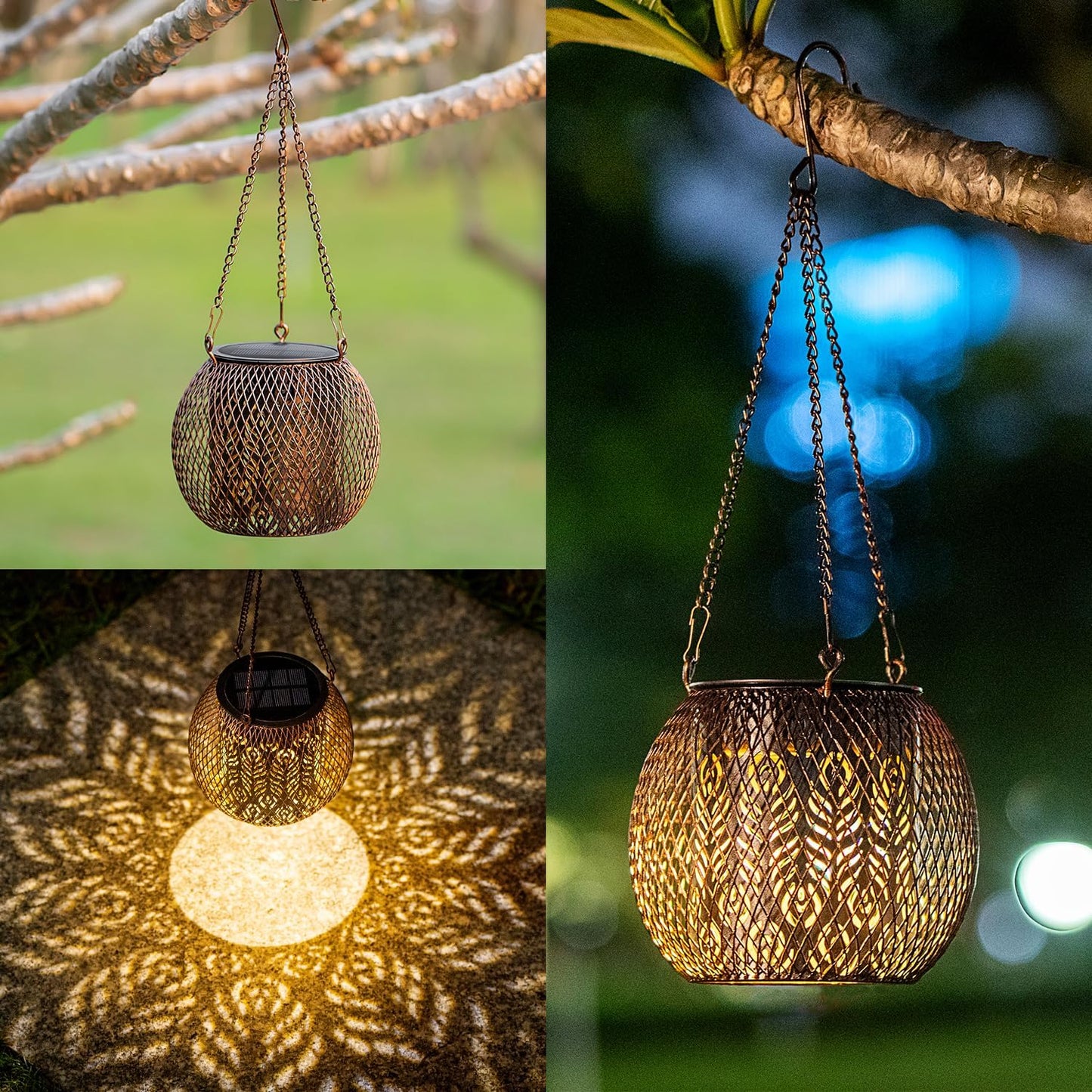 LeiDrail Hanging Solar Lanterns 2 Pack Solar Lanterns Outdoor Waterproof Garden Metal Decorative Light Patio Decor for Outside Yard Tree Tabletop Landscape