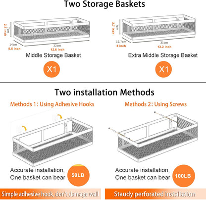 PUSDON Hanging Storage Baskets Organizer Wall Mount, Metal Wire Storage Bin Rack for Kitchen Bathroom Shower Spice Shelf Home Decor Essentials Black-2 Packs (Netting)