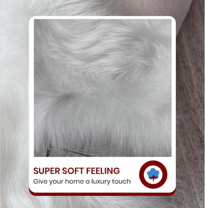 LAMBZY Faux Sheepskin Hypoallergenic Free Shape Silky Shag Rug, Luxury Shaggy Silky Plush Carpet for Bedrooms Rugs Living Room Kids Rooms Sofa Floor Rugs (Single 2'x3',60x90 cm White)