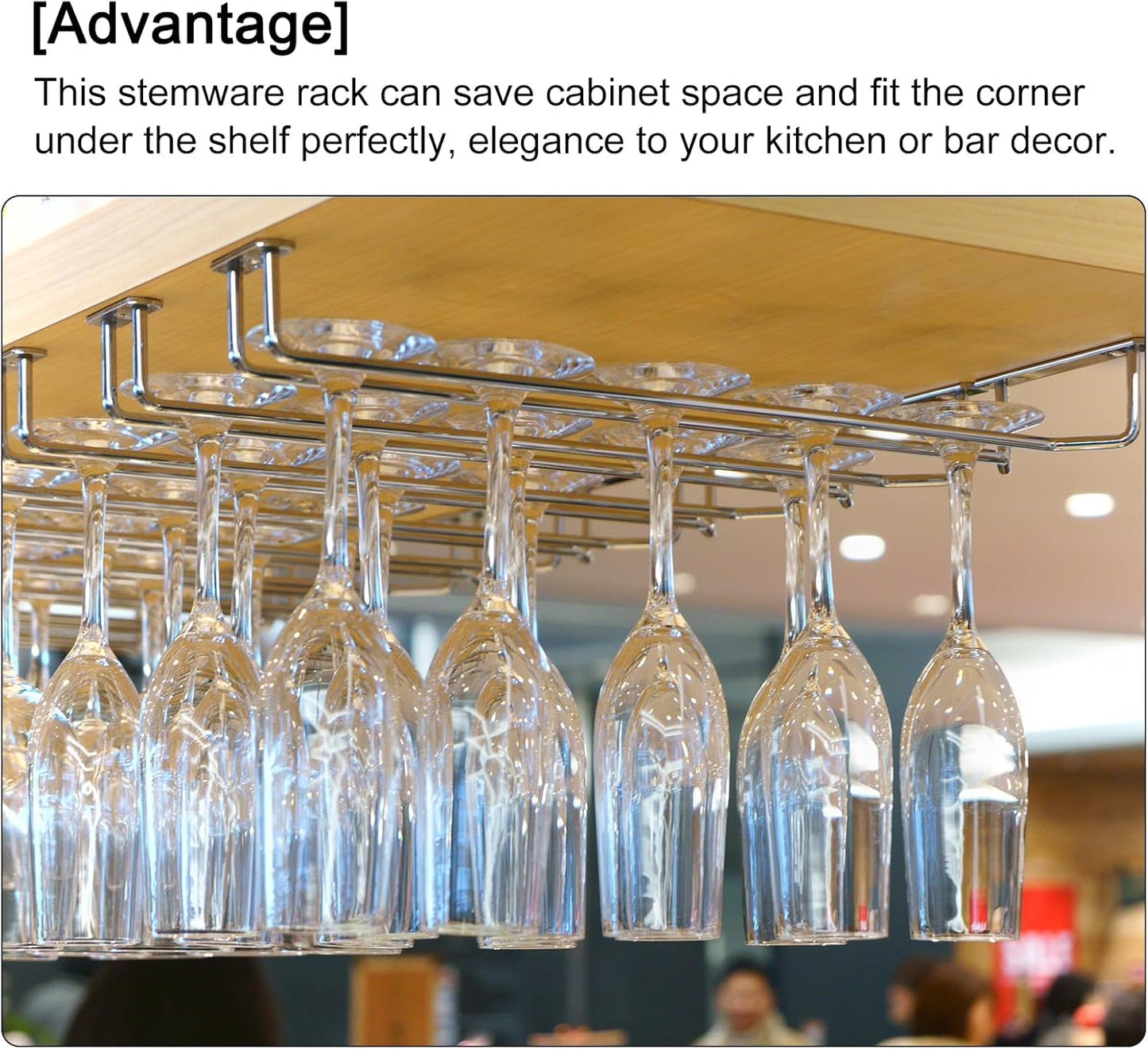 uxcell Wine Glass Rack Under Cabinet, 4Pcs 10-Inch Stemware Wine Glass Hanging Rack Stainless Steel Wine Glass Organizer Storage Hanger for 5mm Stemware Column, Gold