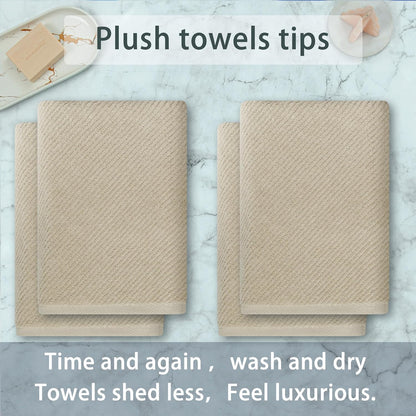 VOOVA & MOVAS Bath Towel Set, Large 30" x 56" - 100% Cotton | Quick Dry | Light Weight | Thick | Soft | Absorb, Lightweight Bath Towels, 4PC Shower Towels for Bathroom, Bathroom Essentials, Beige