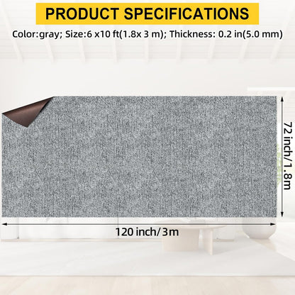 Marine Carpet,6 FT x 10 FT Smoke Gray Indoor Outdoor Carpet 0.2" Thick Boat Carpet with Water-Proof TPE Backing, Non-Slide Outdoor Marine Carpet Roll for Home, Patio, Porch, Deck