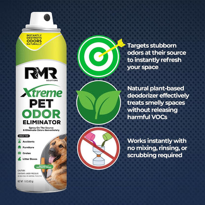 RMR Xtreme Pet Odor Eliminator Spray - Neutralize Strong Urine, Litter, Furniture, Crate, and Animal Smells, 15 Ounces, Unscented