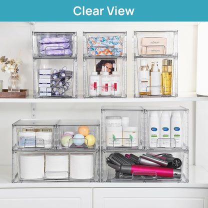 Vtopmart Clear Stackable Storage Drawers Set of 5, Easily Assemble Acrylic Bathroom Undersink Organizers,Plastic Storage Bins for Closet,Cabinet,Pantry,Medicine Organization