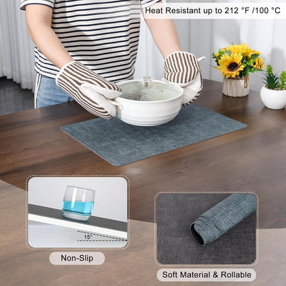 Myir JUN Dual Sided Faux Leather Placemats Set of 4 - Indoor/Outdoor Square Non-Slip Washable Table Mats (Gray Light Blue, Set of 4)