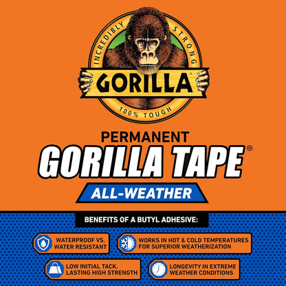 Gorilla All Weather Duct Tape, Black, 1.88" x 25 yd | UV Resistant | Waterproof | For Outdoor Repairs | 2-Pack, Pack of 6