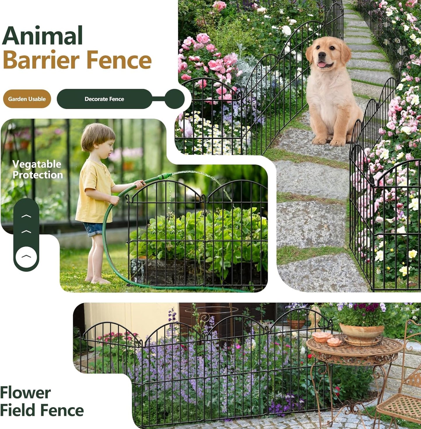 15 Panels Decorative Garden Fence, 15.94ft x 23in Animal Barrier Fencing Arched Rustproof Metal Border Ground Stake for Rabbit Dog, Outdoor Decor for Yard & Patio
