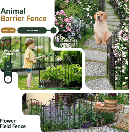 15 Panels Decorative Garden Fence, 15.94ft x 23in Animal Barrier Fencing Arched Rustproof Metal Border Ground Stake for Rabbit Dog, Outdoor Decor for Yard & Patio