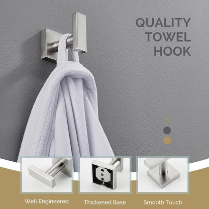 Angle Simple Bathroom Towel Hook, SUS304 Stainless Steel Single Shower Towel Hanger for Wall, Kitchen Cabinet Closet Coat Robe Holder Wall Mounted, Brushed Nickel