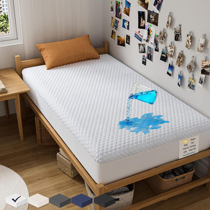 OhGeni 100% Waterproof Mattress Protector, Twin Size Mattress Pad, Fits 6"-20" Mattresses with Deep Pocket, Cooling, Breathable Fitted Sheets, Soft Bed Cover, Noiseless, Machine Washable