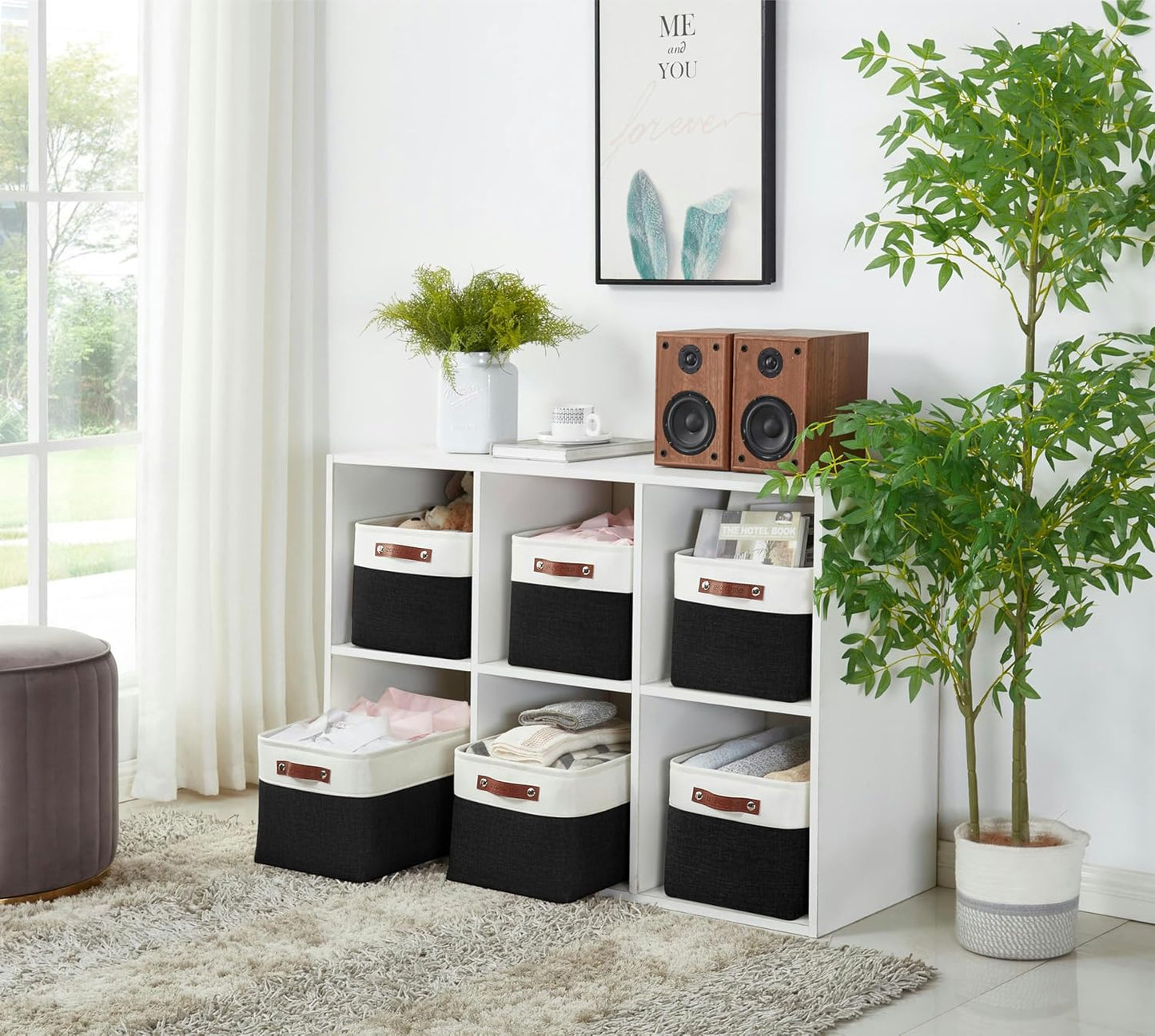 DECOMOMO Storage Baskets for Shelves - Fabric Closet Organizers and Storage Bins, Perfect Baskets for Organizing Closet Toys Nursery (Black and White, XL - 3 Pack)