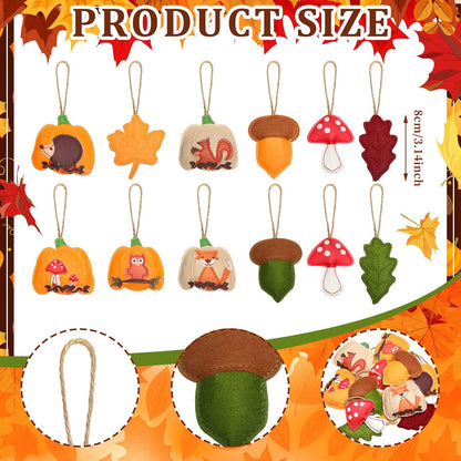 12 Pcs Fall Thanksgiving Tree Decoration 3D Felt Pumpkin Maple Leaf Hanging Felt Pumpkin Hanging Ornaments Fall Decoration 3.15 Inch for Farmhouse Harvest Autumn