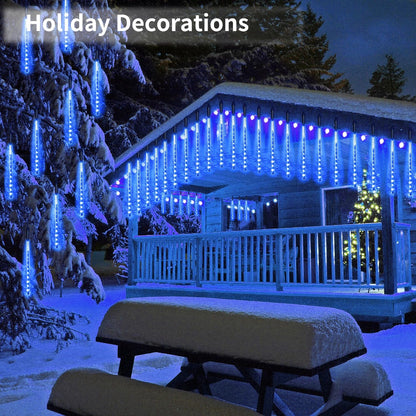 【4 Pack】 Christmas Lights Meteor Shower Rain Lights 12inch, Totally 40 Tube 960 LEDs Icicle Light Outdoor Raindrop Light for Xmas Halloween Wedding Party Tree Holiday Decoration, Blue