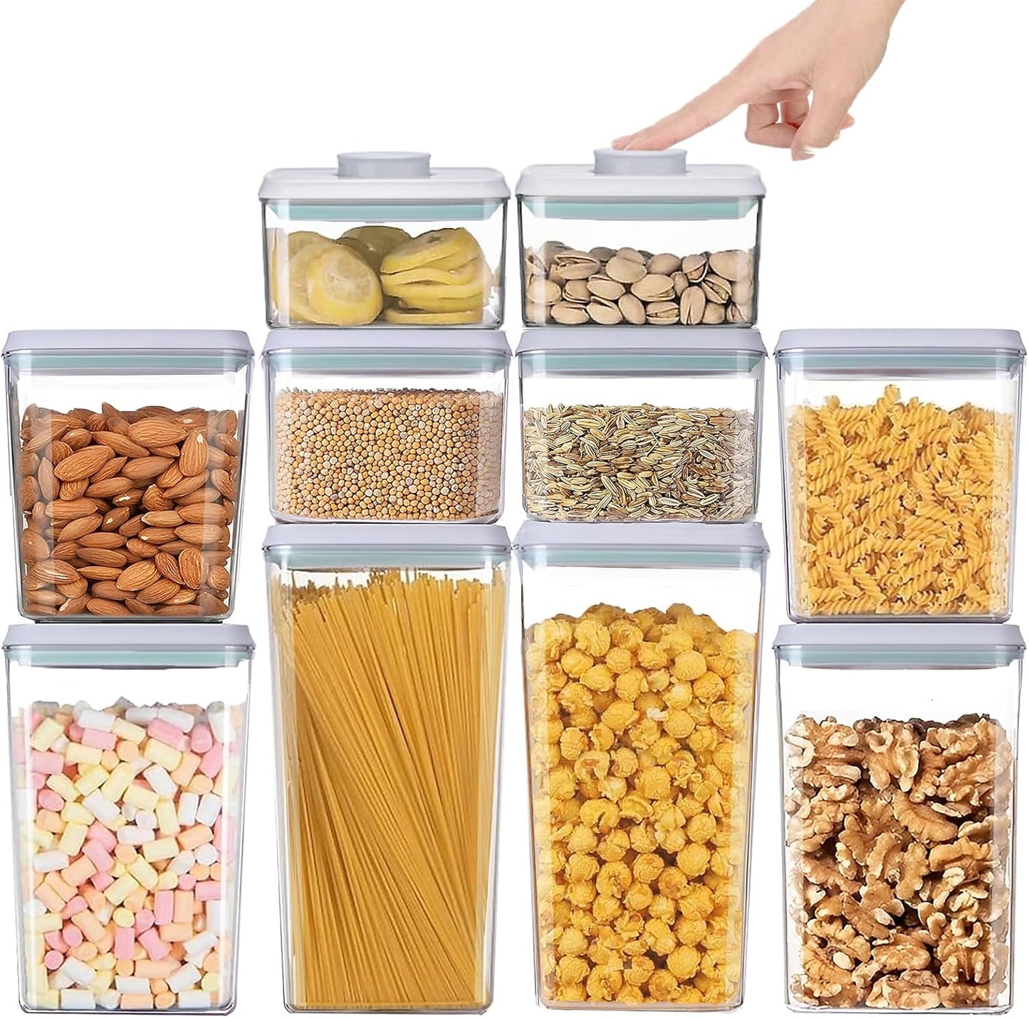 Pop Containers with Lids - Stackable Airtight Food Storage, Kitchen Pantry Storage Containers for Snacks Candy Salt Herbs Spices BPA-Free (10PCS (0.5 + 1.2 + 2.0 + 2.7 + 3.3 Qt) * 2)