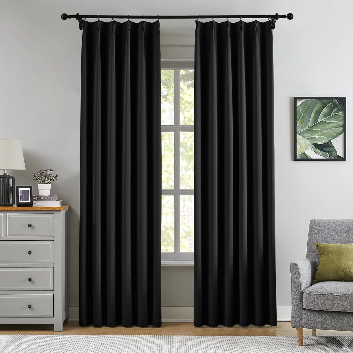 KangBang Pinch Pleated Blackout Curtains 84 Inch Long 2 Panels for Bedroom Living Room, Thermal Insulated Energy Saving Memory Trained Window Panels for Apartment Office,40Wx84L, Black