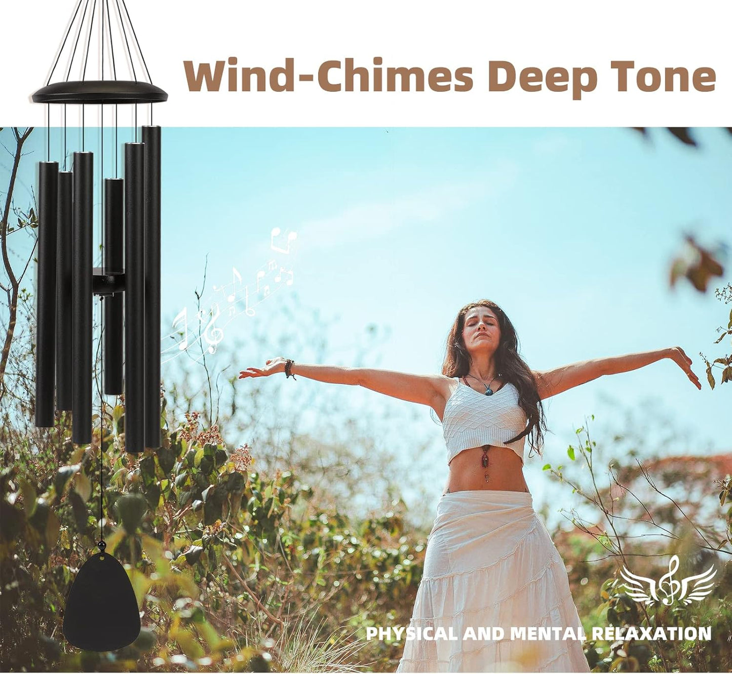 Wind-Chimes-Outdoor-Large-Decor, Deep Tone Soothing Melodic Tones Windchimes, Wind Chimes for Outside, Memorial Wind Chime Best Gift for Mom Women Grandma Neighbors（32" Black）