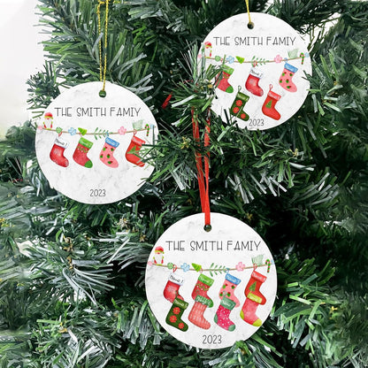 Personalized Family Christmas Ornaments 2025,Double-Sided Ceramics Custom Christmas Stocking Ornament - Up to 8 Names,Customize Names for Each Family Member - Hanging Customized Xmas Ornaments