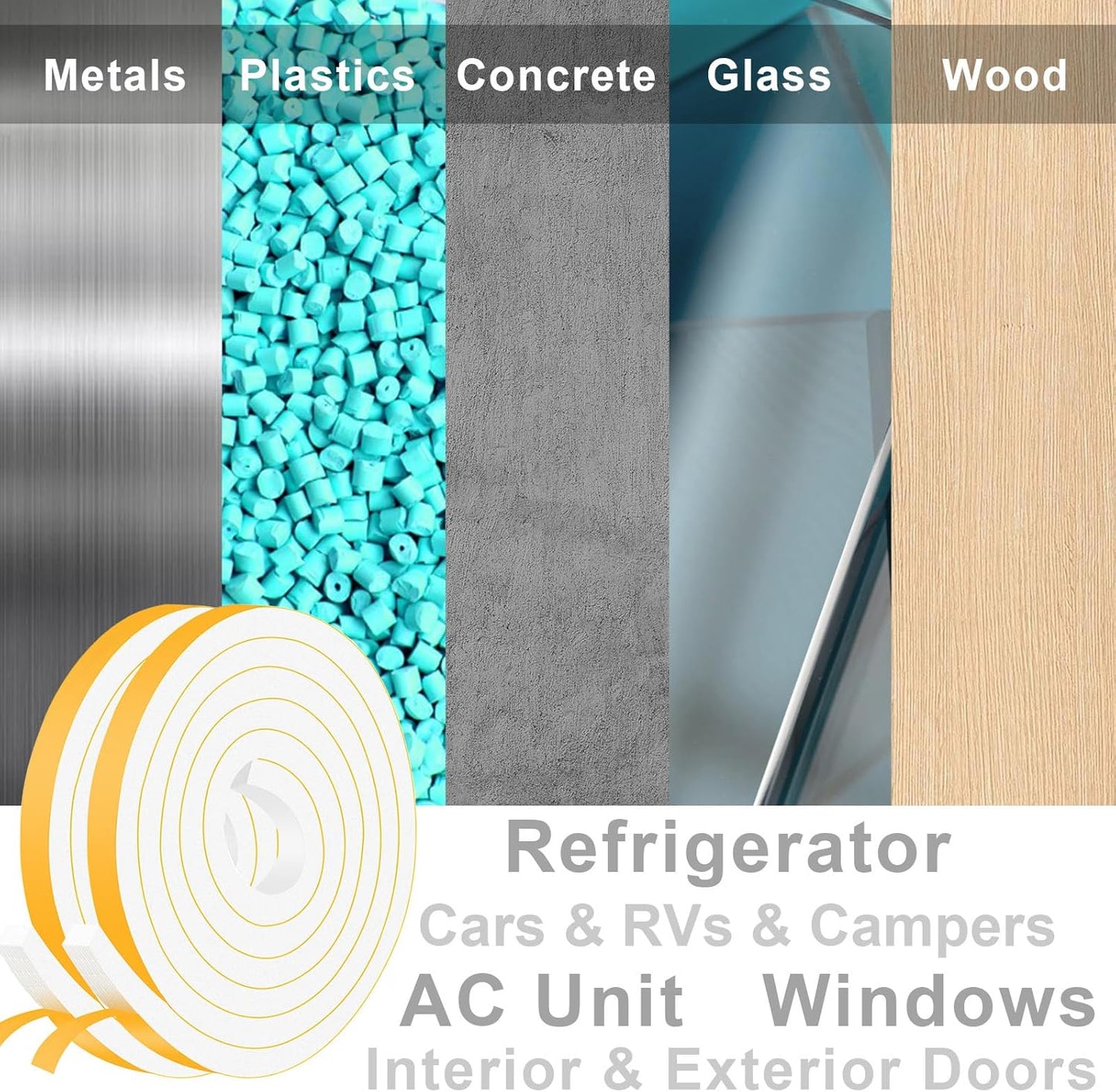 Strong Adhesive Insulation Tape, Door Weather Stripping Door Seal for Doors Windows Insulation,SoundProof Weatherproof Foam Weather Stripping, AC Seal Strip, White (1/2 in x 3/8 in x 13Ft)