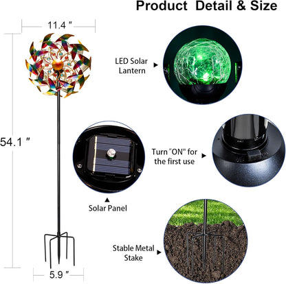 54'' Wind Spinners Outdoor Solar Garden Decor Light - Unique Gemstone Colorful Windmill, Durable Waterproof Design for Garden, Lawn, Patio