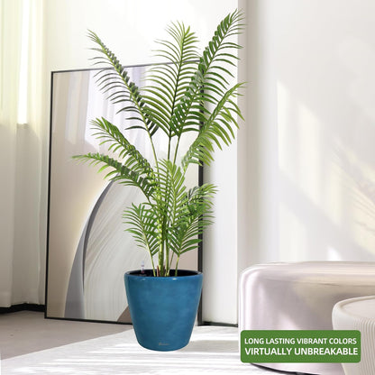 Dexceder 15x14 Self Watering Planter with Wheels Indoor Outdoor, Inner Pot Design, Thickened Large Floor Standing Flower Plant Pot with Water Level Indicator (Peacock Blue Gradient)