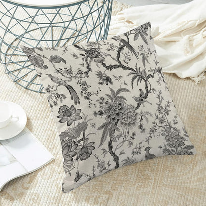 CXMEIFLY Spring Floral Birds Pillow Covers 16 x 16 Inch Set of 2 for Chinoiserie Flowers Decor Throw Pillows Black and White Plant Outdoor Decorative Cushion Cases for Couch Bed Decorations