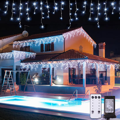 JMEXSUSS 400 LED White Icicle Lights for Outside, 38.8ft Connectable Icicle Christmas Lights Outdoor Indoor Plug in, Connectable String Light for House Patio Party Room Holiday Wedding Decorations