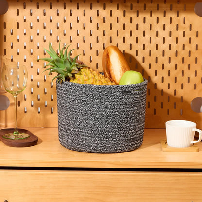 Small Basket for Organizing | Cube Shelf Closet Storage Baskets | 9.7×9.7×7.1” | Woven Rope Gift Basket | Nursery | Round 3 Packs Dark Gray