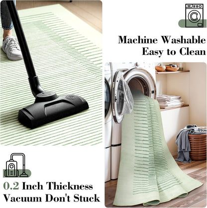 Wonnitar Striped Sage Green 9x12 Rugs for Living Room, Non-Slip Soft Sage Green Bedroom Rug, Low Pile Minimalist Floor Carpet for Nursery Playroom Department (Green,9' x 12')