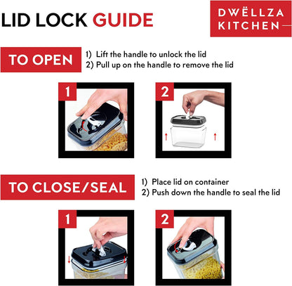 DWËLLZA KITCHEN Airtight Food Storage Containers - Pantry Snacks Kitchen Container, Baking Supplies, 4LB Sugar & Flour Canister - 4 Pc Set All Same Size - Clear Plastic BPA-Free - Keeps Fresh & Dry