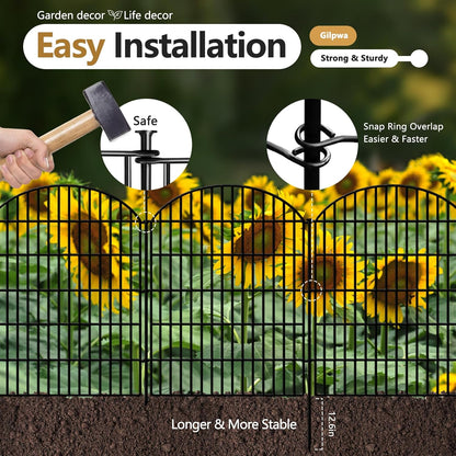 10 Panels No Dig Decorative Outdoor Garden Fence for Yard, 33in (H) x 21.92ft (L) Animal Barrier Fencing Rustproof Metal Panel Border for Dog, Rabbits Patio Camping Temporary Ground Stakes