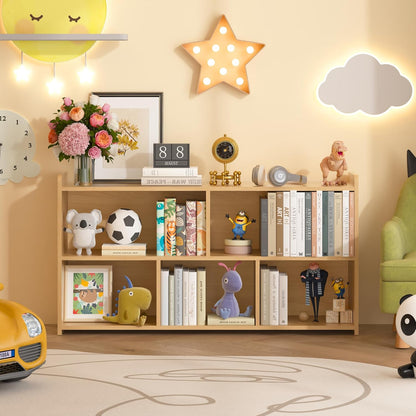 Book Shelf, 5 Cubes Storage Organizer, Open Shelf Wooden Bookcase, Freestanding Log Bookshelf Cube Shelf for Bedroom, Living Room, Home Office