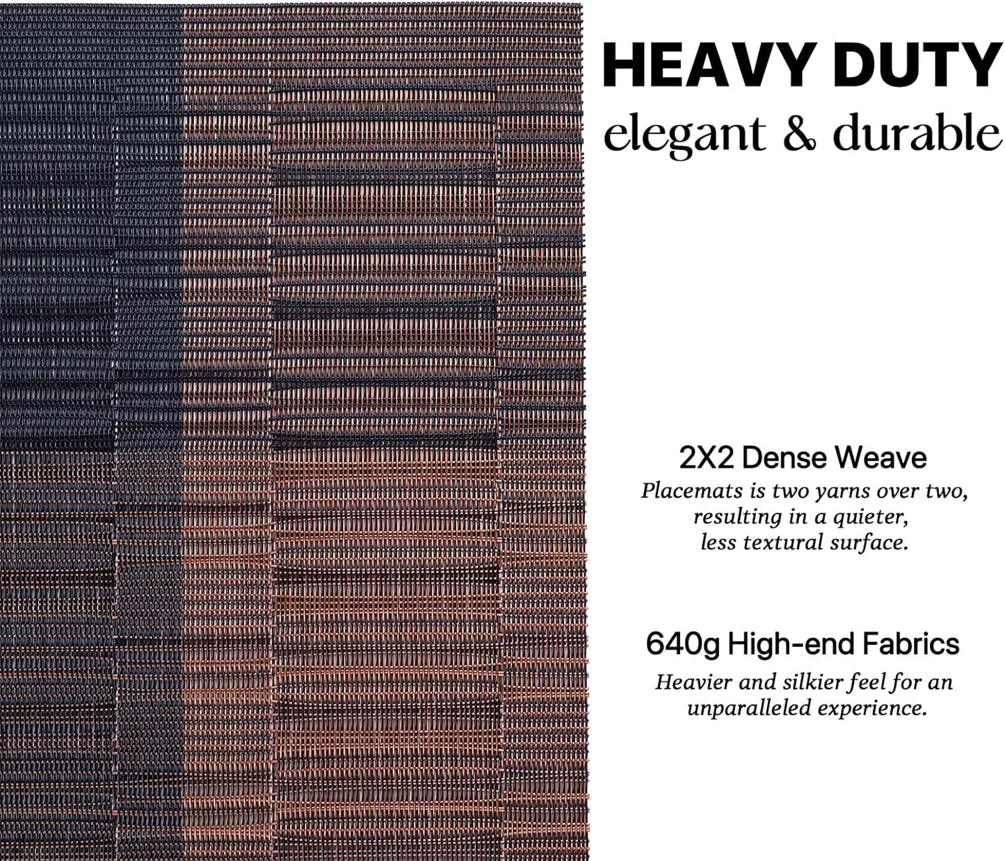 LEXMORE Placemats Set of 8 Vinyl/Plastic Woven Place Mats for Kitchen Table Indoor/Outdoor Washable Placemat Wipeable Dining Table Mats(Ombre Brown Black)