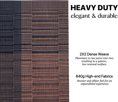 LEXMORE Placemats Set of 8 Vinyl/Plastic Woven Place Mats for Kitchen Table Indoor/Outdoor Washable Placemat Wipeable Dining Table Mats(Ombre Brown Black)