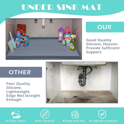 URMONA Waterproof Silicone Under Sink Mat 28'' x 19'' Shelf Liner for Kitchen and Bathroom, Cabinet and Counter Protector, Storage and Organizers, Litter Mat, Pet Cat Puppy Essentials(Cream)