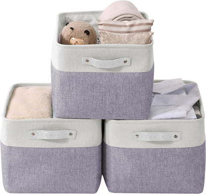 DECOMOMO Storage Bins Fabric Storage Baskets for Shelves, Linen Closet Organization Toys Nursery (Purple and White, Large - 3 Pack)