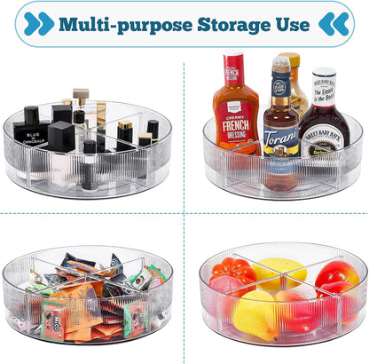 FreshKeeper Plastic Lazy Susan Organizer, Clear Pantry Lazy Susan Turntable for Cabinet and Kitchen 11’’ with Removable Dividers