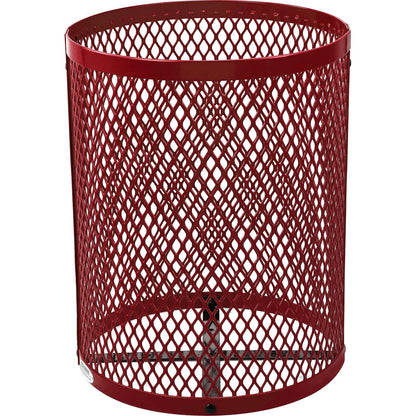 Global Industrial Outdoor Diamond Steel Trash Can with Flat Lid and Plastic Liner, 36 Gallon Capacity, Red, Thermoplastic Coating, 23-1/2" Diameter, 30" H