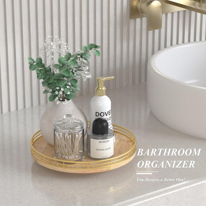 Farmhouse Oak 10" Lazy Susan Turntable Organizer for Cabinet, Round Wooden Lazy Susan Organization and Storage for Dining Table, Pantry, Kitchen, Countertop, Cupboard,Home Decor