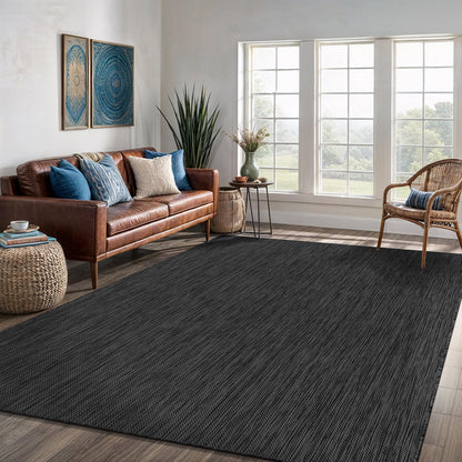 Washable Indoor Outdoor Rug 8x10 Weather Resistant Area Rugs Modern Solid for Porch Deck Balcony Backyard Patio Outside Carpet (8 X 10 Dark Grey)