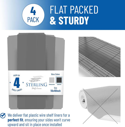 Sterling Shelf Liners Wire Rack Covers: Plastic Shelf Liner Cover for Wire Shelving: Cover Mats for Shelves in Pantry, Closet, and More: 18x48 Inch: Graphite, Set of 4