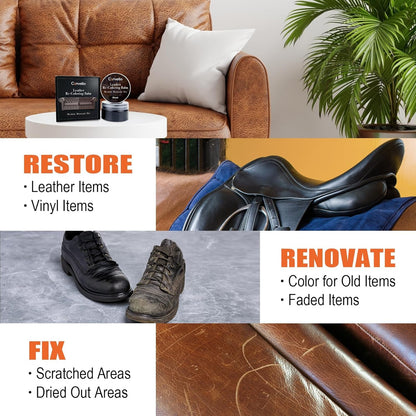 Black Leather Repair Kit, Black Leather Recoloring Balm, Leather Dye - Restore & Renew Scratch, Faded and Aged Leather & Vinyl Couches, Boots, Car Seats or Leather Furniture