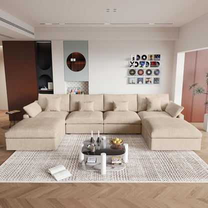 JACH U-Shaped Sectional Couches for Living Room, Cloud Sectional Couch with Deep Seat, 155.9" Modular Sofa with Chaise, Covers Removeable & Washable, Sofas Furniture for Living Room, Khaki