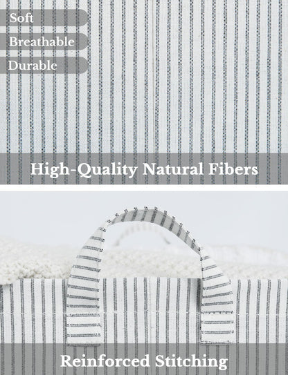 StorageWorks Storage Bins, Fabric Storage Bins for Shelves, Large Storage Baskets with Metal Frame, Closet Baskets and Bins with Handles, Gray and White Stripes, 2-Pack