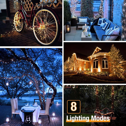 2 Pack Solar String Lights Outdoor - 160LED 66FT Solar Fairy Lights Outside Waterproof 8 Modes, Copper Wire Solar Powered Twinkling Lights for Tree Garden Patio Christmas Wedding Party Decorations