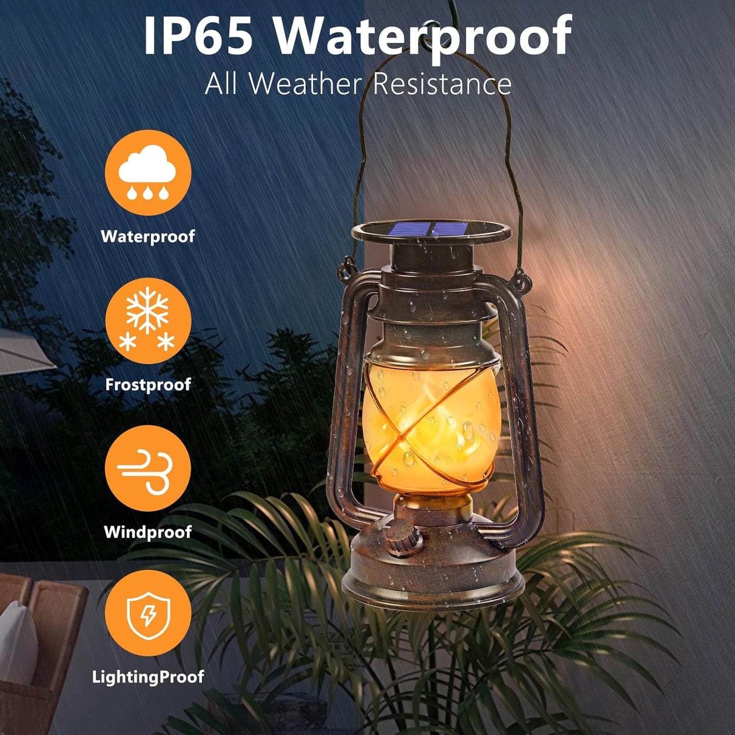 Solar Powered LED Lanterns Decorative Outdoor,2 Pack Bronze Vintage Lanterns with Dancing Flame,Waterproof Solar Hanging Lights for Camping Patio Garden Yard Pathway Decor