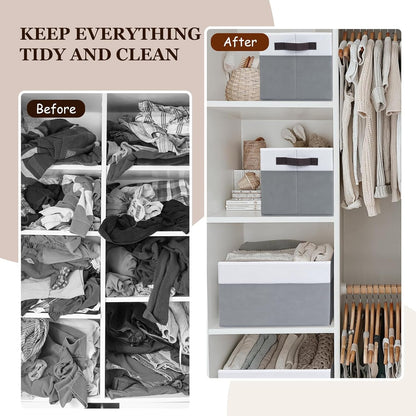 Criusia Closet Organizers and Storage Baskets - 6 Pack Shelf Organizer Bins with Handles - Clothes Storage Bins for Bedroom Nursery Home Closet Organization - Blanket Toy Storage Organizer